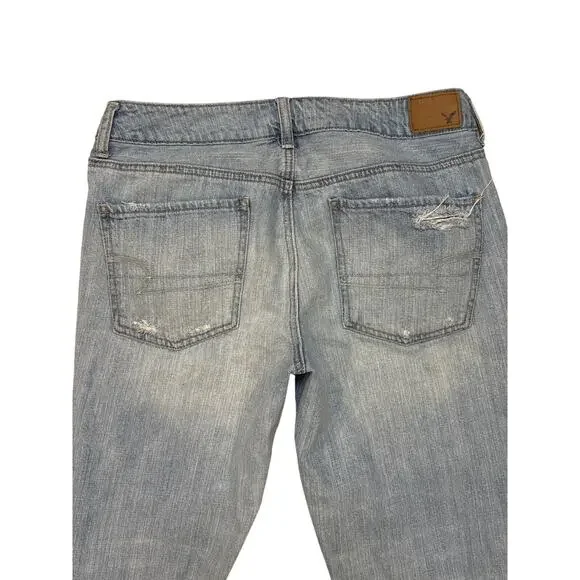 American Eagle Tomgirl Jeans Womens Size 6 Blue Button Fly Trashed Grunge 90s - Picture 3 of 9